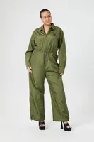 Women's Zip-Up Wide-Leg Jumpsuit in Olive, 3X