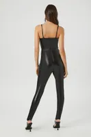 Women's Fitted Faux Leather Cami Jumpsuit in Black, XS