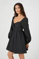 Women's Poplin Sweetheart Mini Dress in Black, XL