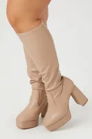 Women's Faux Leather Platform Boots (Wide) in Nude, 11