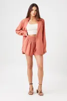 Women's Linen-Blend Smocked Shorts in Clay Small