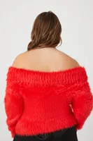 Women's Off-the-Shoulder Sweater in Fiery Red, 1X