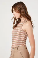 Women's Striped Racerback Tank Top in Brown Large