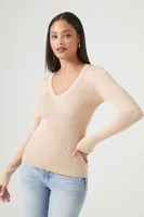 Women's Ribbed V-Neck Sweater Large