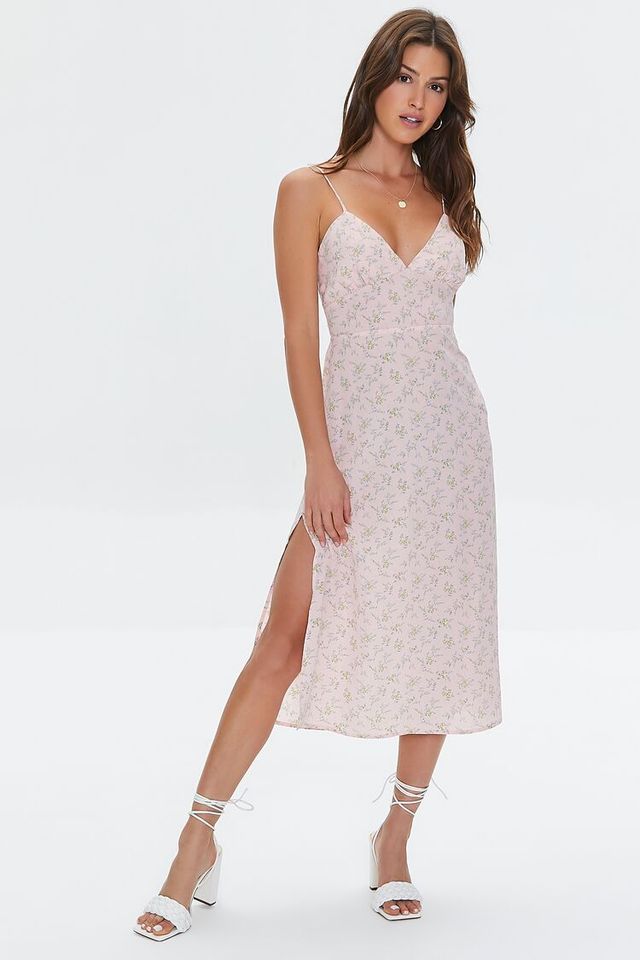 Forever 21 Women's Floral Print Tie-Back Midi Dress in Light Pink Large |  MainPlace Mall