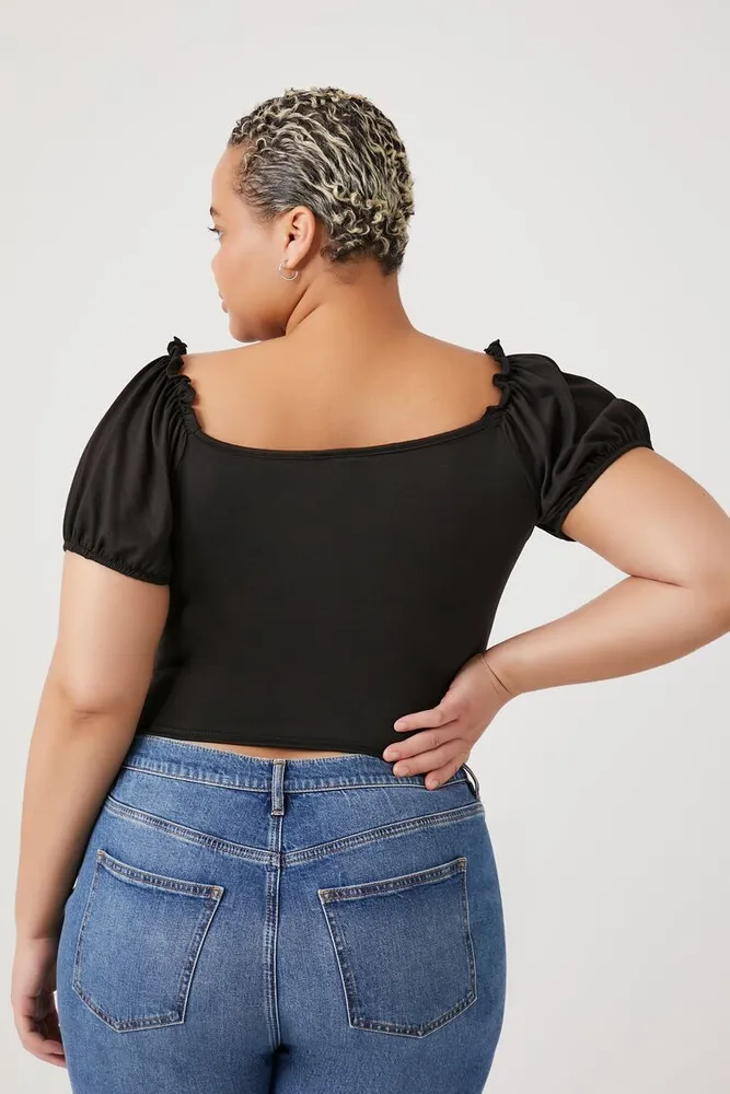 Women's Ruched Puff-Sleeve Crop Top
