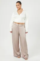 Women's Satin Wide-Leg Pants in Goat, 2X