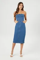 Women's Denim Tube Midi Dress in Medium Denim, XS