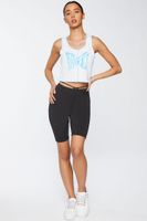 Women's Butterfly Graphic Cropped Tank Top in White/Blue Small