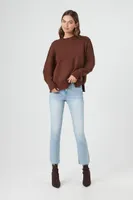 Women's Ribbed Drop-Sleeve Sweater in Brown Small