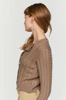 Women's Distressed Cable Knit Cardigan Sweater in Brown Small