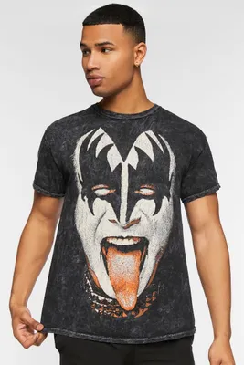 Men KISS Mineral Wash Graphic Tee in Black Large