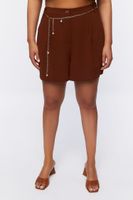 Women's Chain Belt Pintucked Shorts in Chocolate, 3X