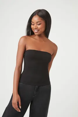 Women's Ribbed Knit Tube Top in Black Medium