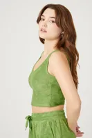 Women's Velour Crop Top Pepper Green