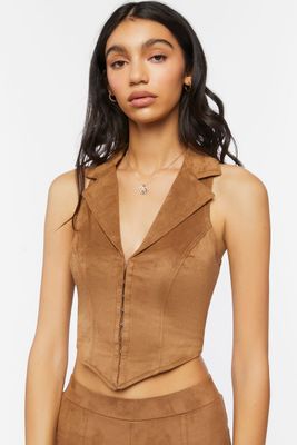 Women's Faux Suede Crop Top Khaki