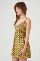 Women's Abstract Print Studded Mini Dress in Yellow Small