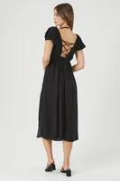 Women's Sweetheart Lace-Up Midi Dress in Black Medium