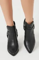 Women's Faux Leather Block Heel Booties Black,