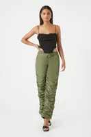 Women's Ruched Drawstring Joggers in Olive, XL