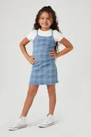 Girls Plaid Denim Dress (Kids) in Light Denim, 11/12