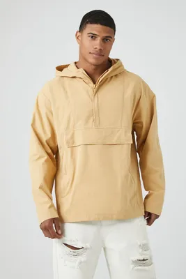 Men Half-Zip Hooded Jacket in Camel Medium