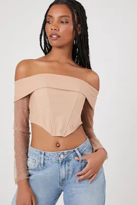 Women's Off-the-Shoulder Corset Top in Taupe Small