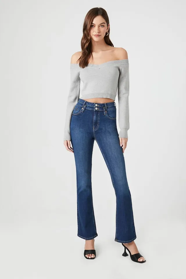 Zipper Cargo Mid-Rise Flare Jeans