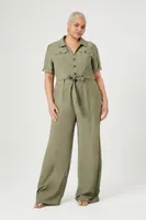 Women's Tie-Front Jumpsuit in Olive, 3X