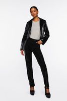 Women's Faux Leather Crosshatch Blazer in Black Small