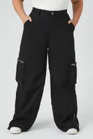 Women's Twill Wide-Leg Cargo Pants in Black, 2X