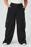 Women's Twill Wide-Leg Cargo Pants in Black, 3X