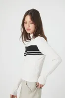 Women's Striped Half-Zip Sweater in Vanilla, XS