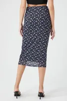 Women's Mesh Floral Print Midi Skirt