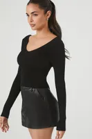 Women's Cropped Rib-Knit Sweater in Black Medium