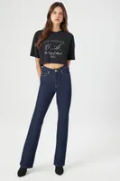 Women's Rhinestone Los Angeles Cropped T-Shirt in Black/Silver Small