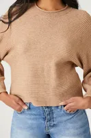 Women's Ribbed Crew Neck Sweater in Sand Large