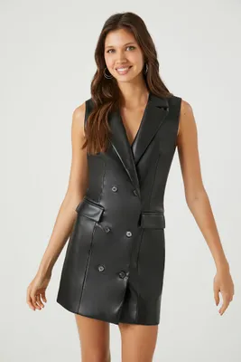 Women's Faux Leather Mini Dress in Black Medium