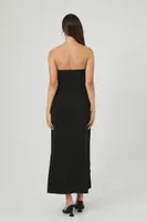 Women's Double-Breasted Strapless Maxi Dress in Black, XS