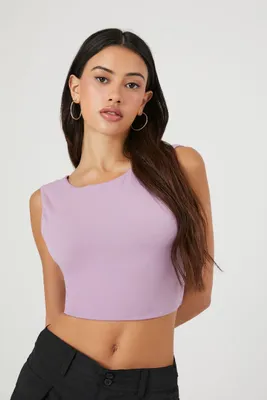 Women's Strappy Cutout Crop Top in Purple, XL