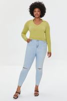 Women's Split-Neck Fitted Sweater Green Banana,