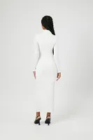 Women's Ribbed Mock Neck Maxi Dress in White Medium