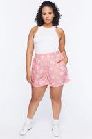 Women's Floral Print Paperbag Shorts in Pink, 0X