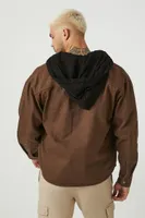 Men Hooded Combo Shacket in Latte/Black Medium