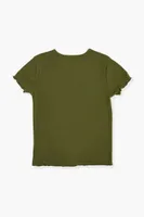 Girls Lettuce-Edge Shirt (Kids) in Olive, 5/6