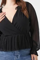 Women's Surplice Lettuce-Edge Top in Black, 3X