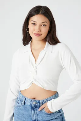 Women's Twisted Crop Top in White, XS