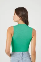 Women's Ribbed Knit Mock-Neck Bodysuit in Green Large