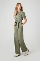 Women's Tie-Waist Wide-Leg Jumpsuit in Olive Medium