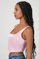 Women's Satin V-Hem Crop Top in Pink Medium